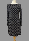 Boden Black Geometric Spot Print Long Sleeve Shift Dress UK 12L