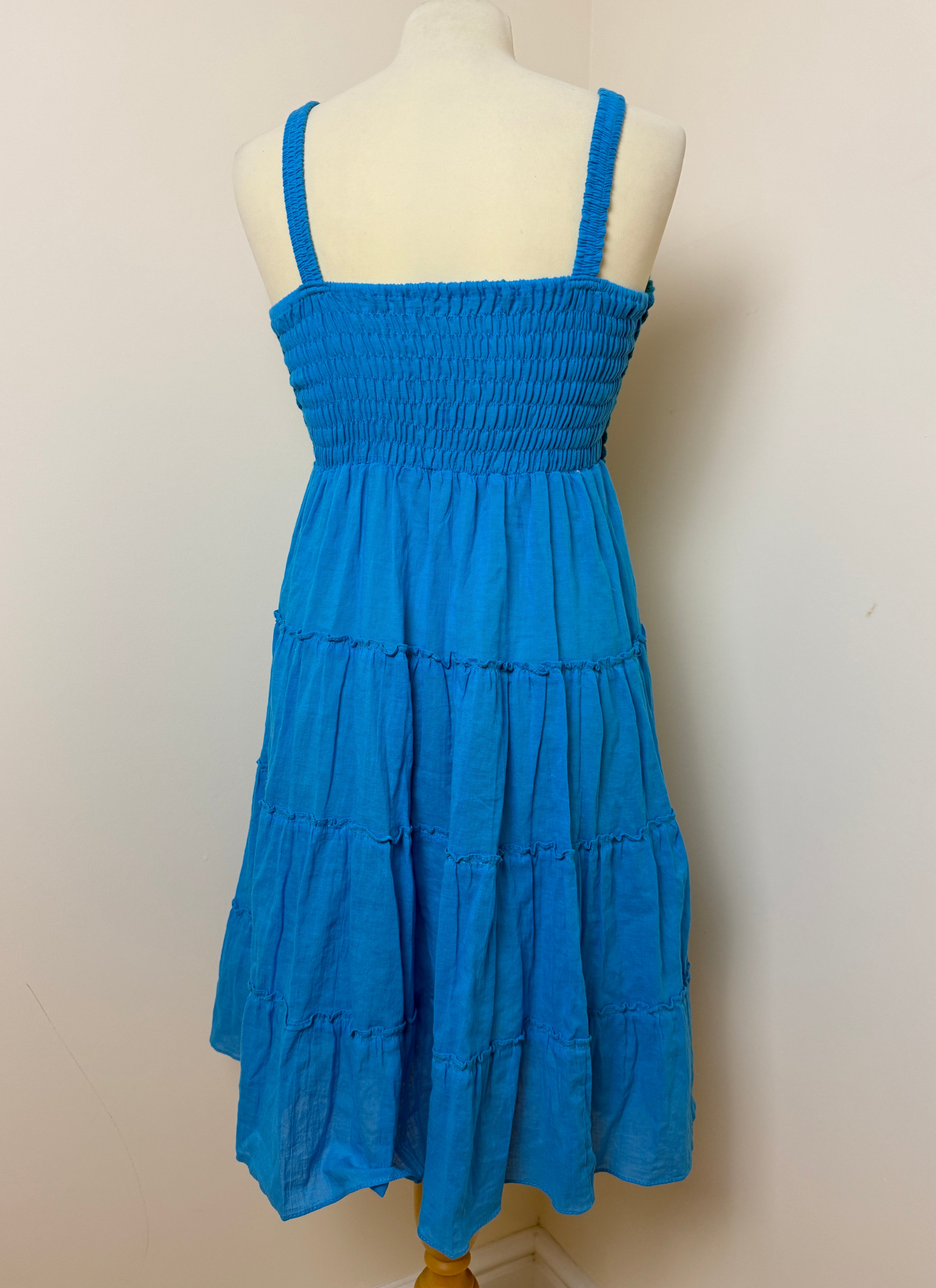 Blue Boho Crochet Cotton Sundress Size 14 (Stretch Fit)