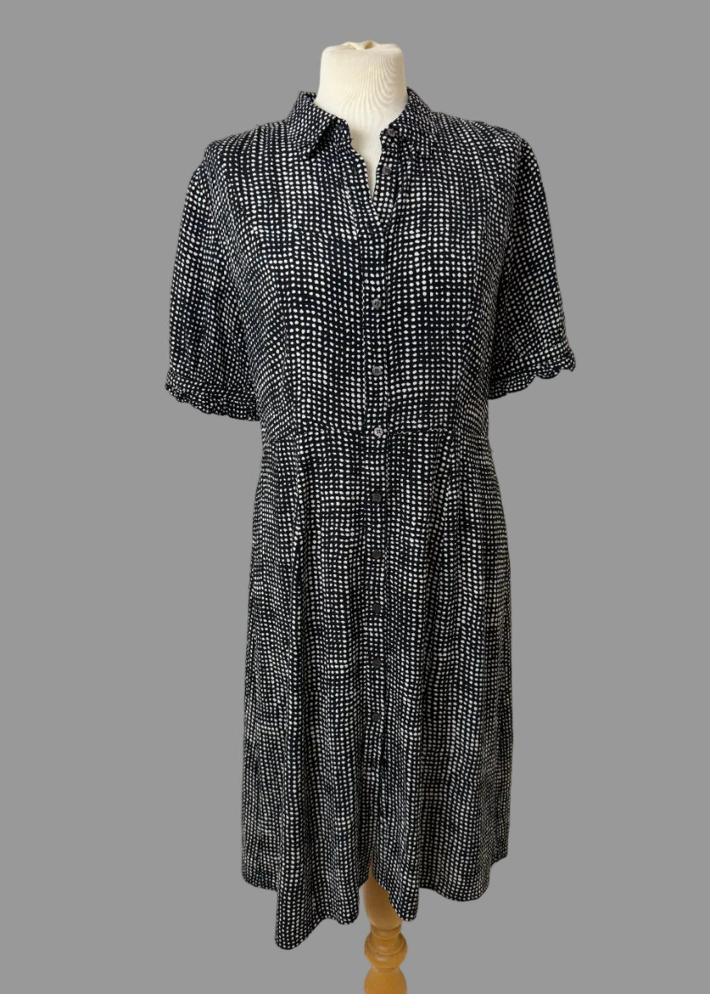 Whistles Black White Spot Print Long Sleeve Midi Shirt Dress UK 12 – Pre-Loved