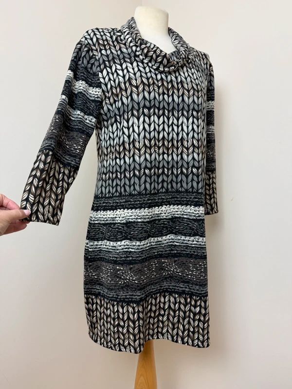 Izabel London Colour Block Dress Brown Beige Geometric Print UK 14 BNWT