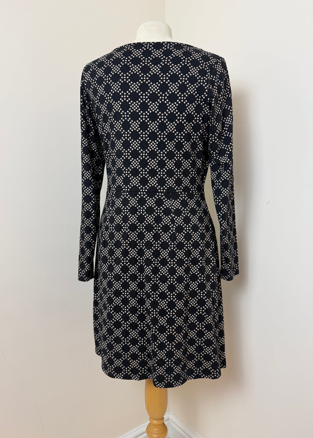 Boden Black Geometric Spot Print Long Sleeve Shift Dress UK 12L