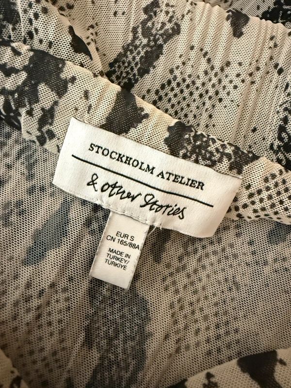 & Other Stories Snakeskin Print Maxi Dress UK10 Grey Mesh Sleeve Tie Belt