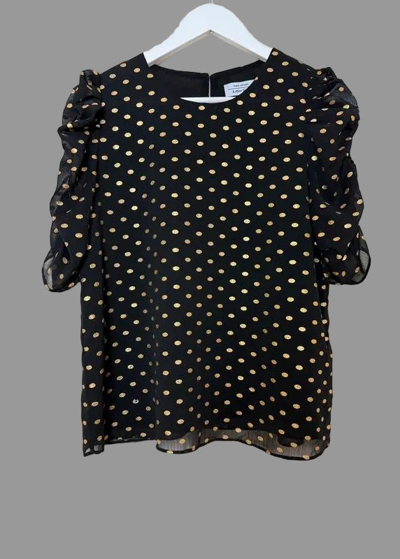 & Other Stories Black Gold Metallic Polka Dot Blouse UK10 Ruffle Sleeve