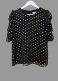 & Other Stories Black Gold Metallic Polka Dot Blouse UK10 Ruffle Sleeve