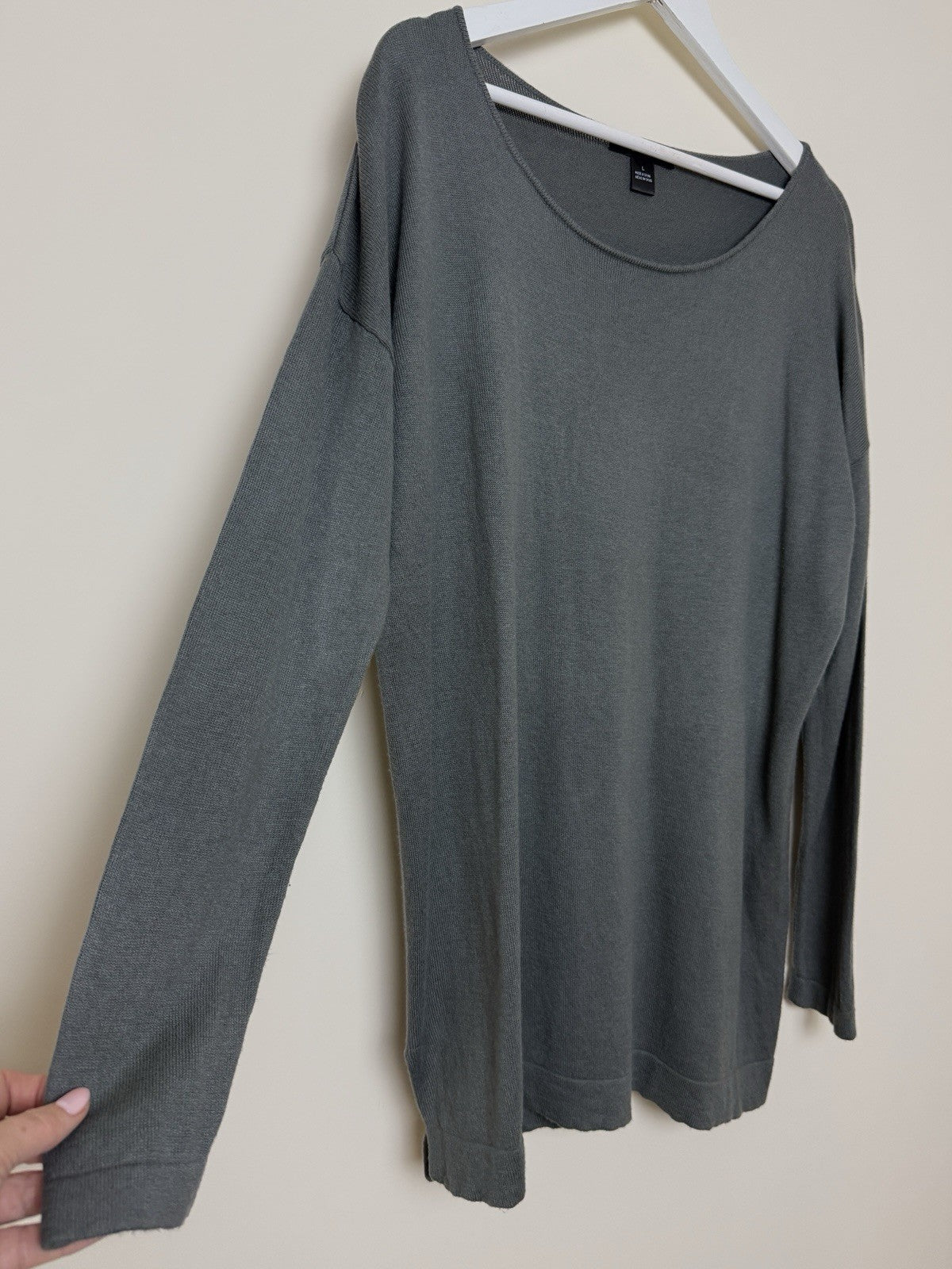 August Silk Shadow Grey Knit Long Length Scoop Neck Jumper - Large