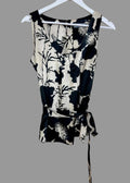 Wallis Floral Print Sleeveless Tie Waist Blouse Cream Black Size 12