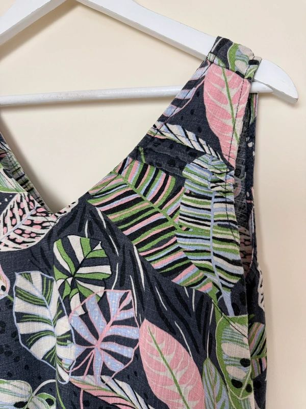 Next Linen Blend Tropical Print Shift Dress UK 10 Petite Loose Fit