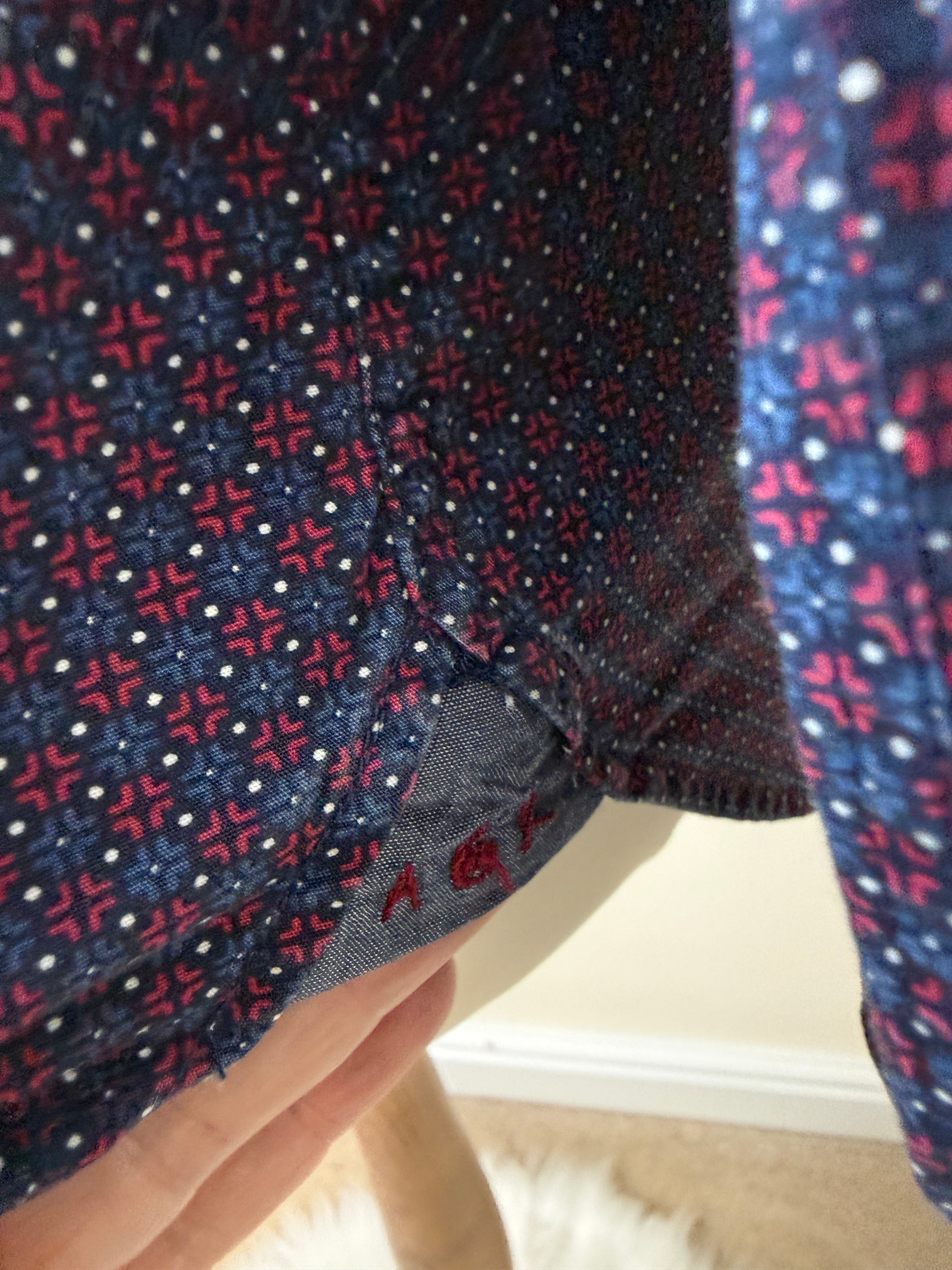 Abbie & Rose Navy Red Geometric Print Shirt Mens Large