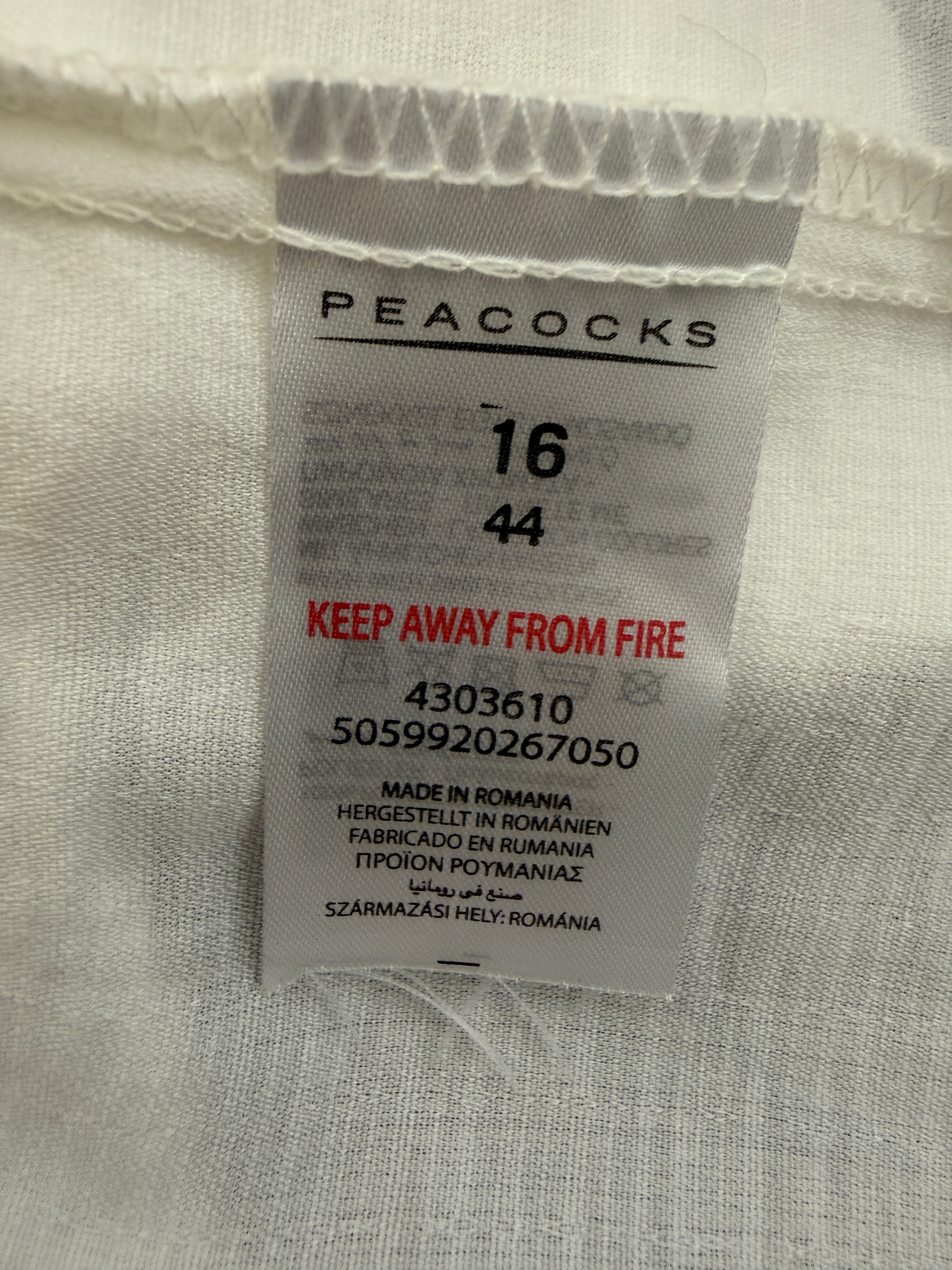 Peacocks White Sheer Blouse UK 16 Short Sleeve Classic Collar BNWT
