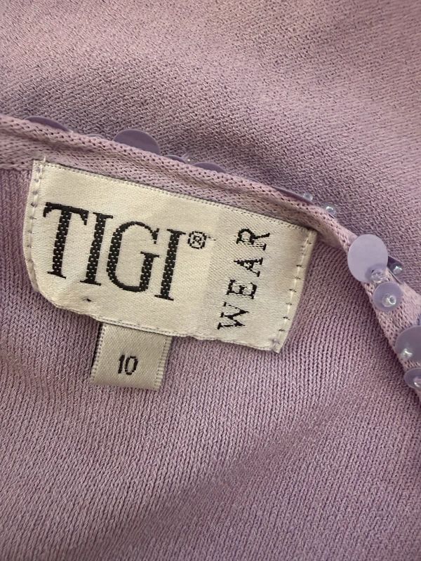 TIGI Cardigan Lavender Sequin Trim Fine Knit Hook Eye UK10