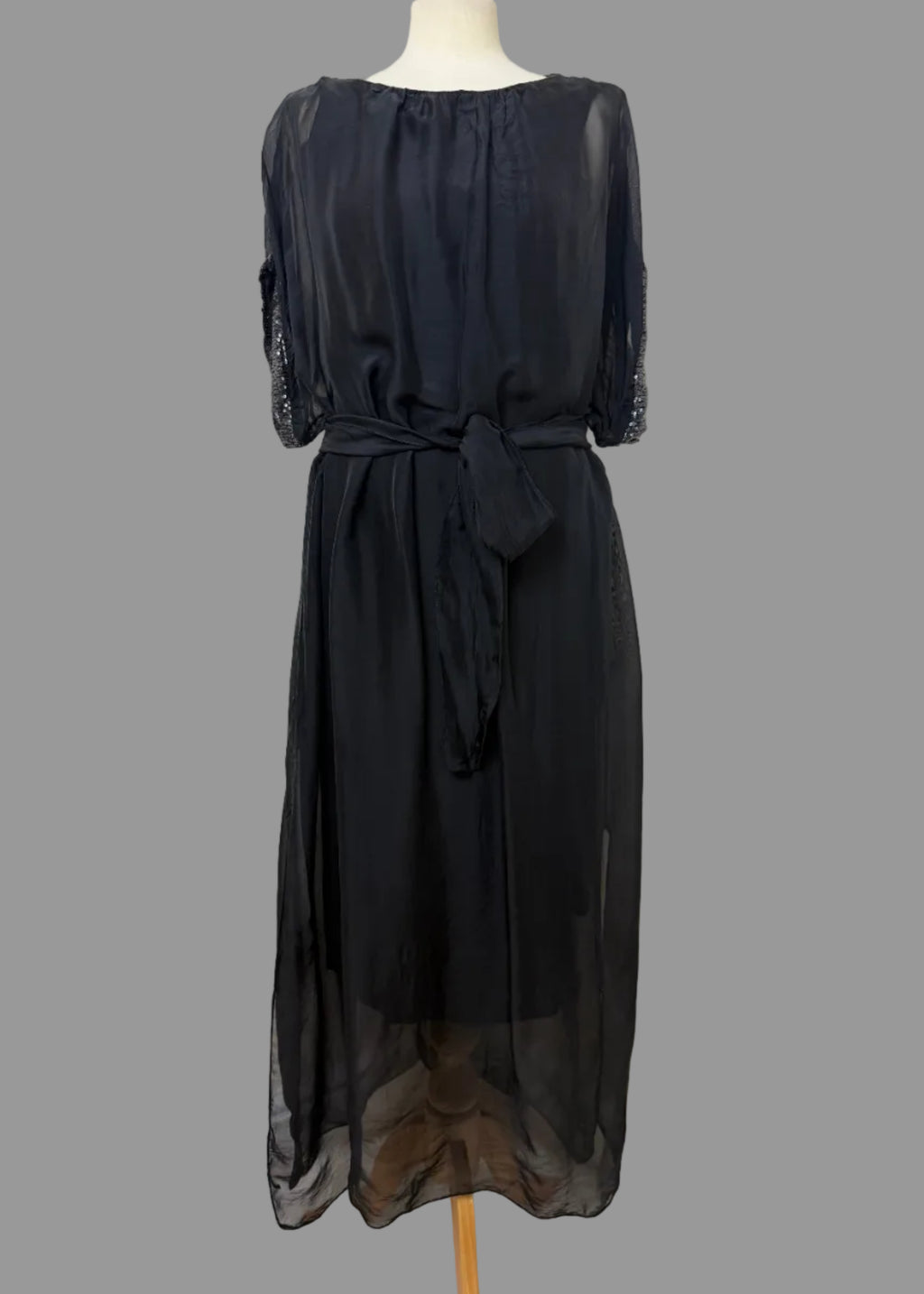 Santa Made In Italy Black Sheer Sequin Sleeve Midi Dress