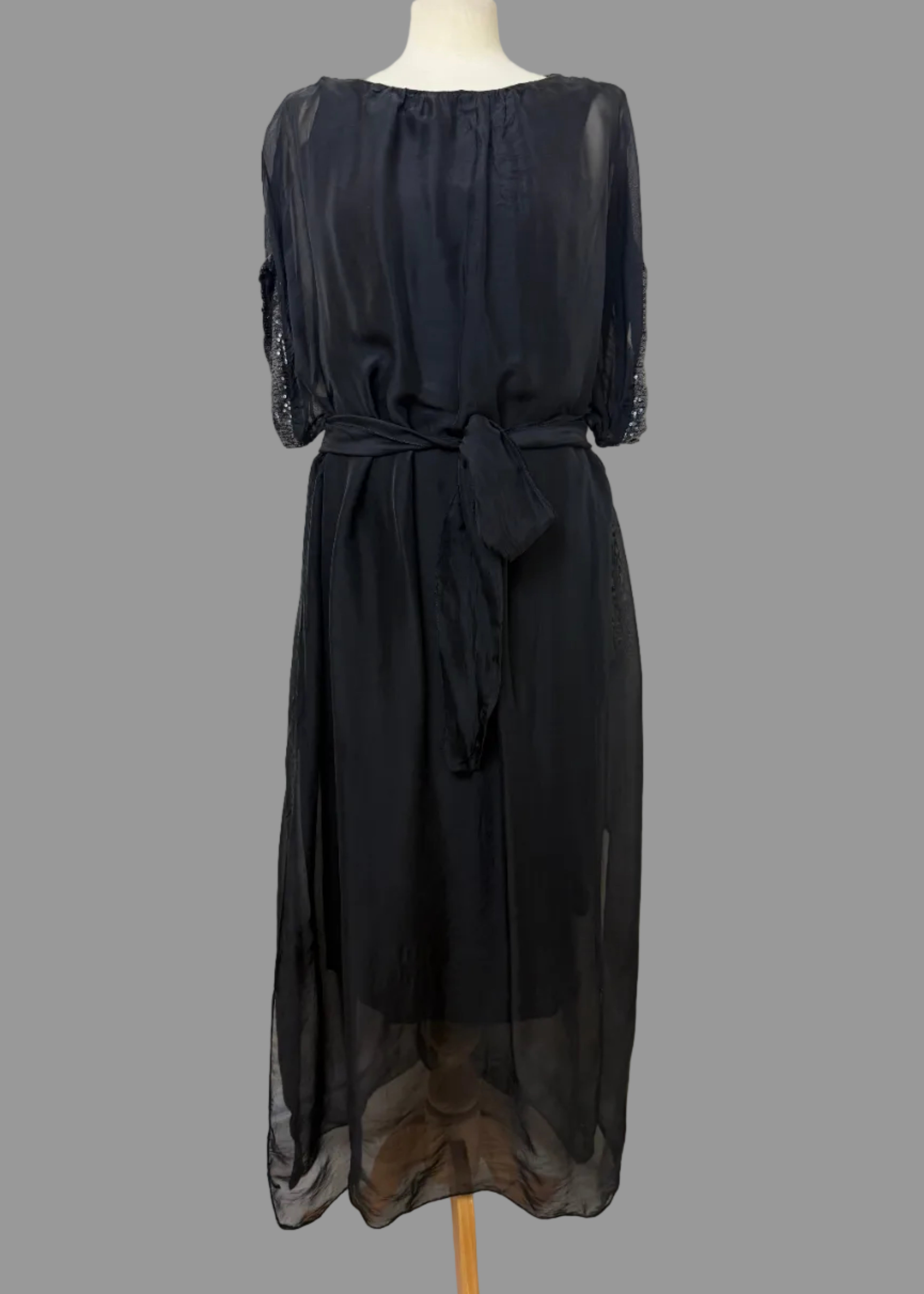 Santa Made In Italy Black Sheer Sequin Sleeve Midi Dress