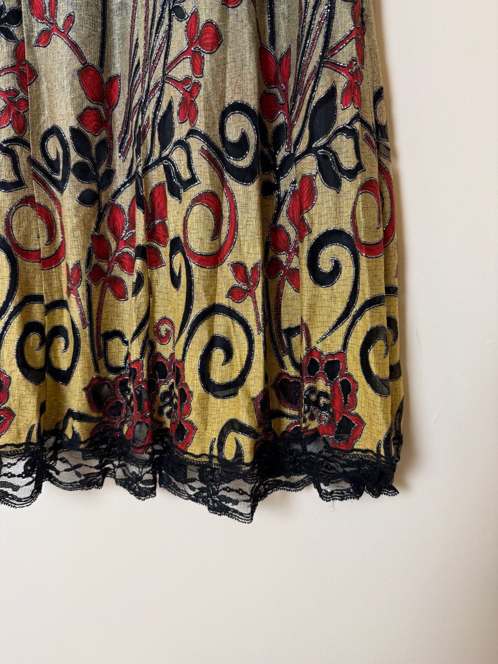 Vintage Floral Boho Midi Skirt Lace Hem Festival Artsy UK XL