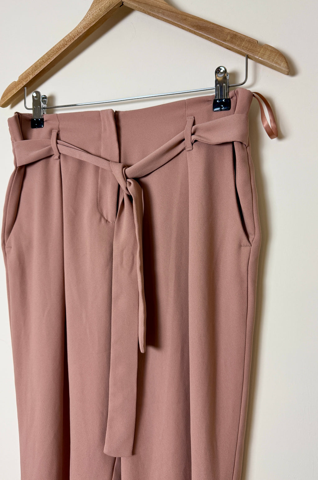 River Island Blush Pink Tie Waist Tapered Trousers UK12 Smart Casual