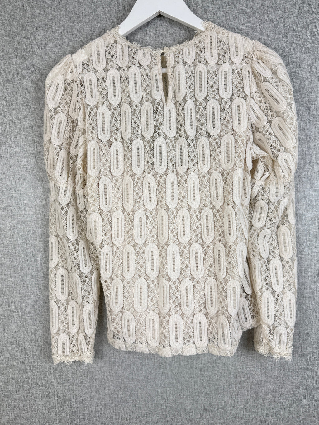 Cream VivicR Ivory Lace Long Sleeve Romantic Boho Top Size S