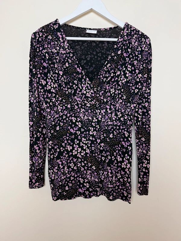 Mamalicious Floral Maternity Wrap Top Black Pink Lilac V Neck Medium