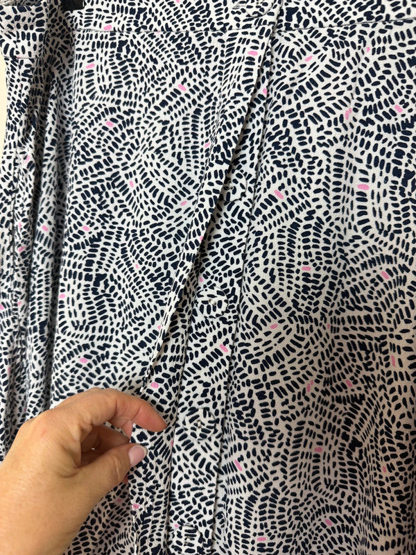 M&S Navy White Button Front Flared Midi Skirt - UK22