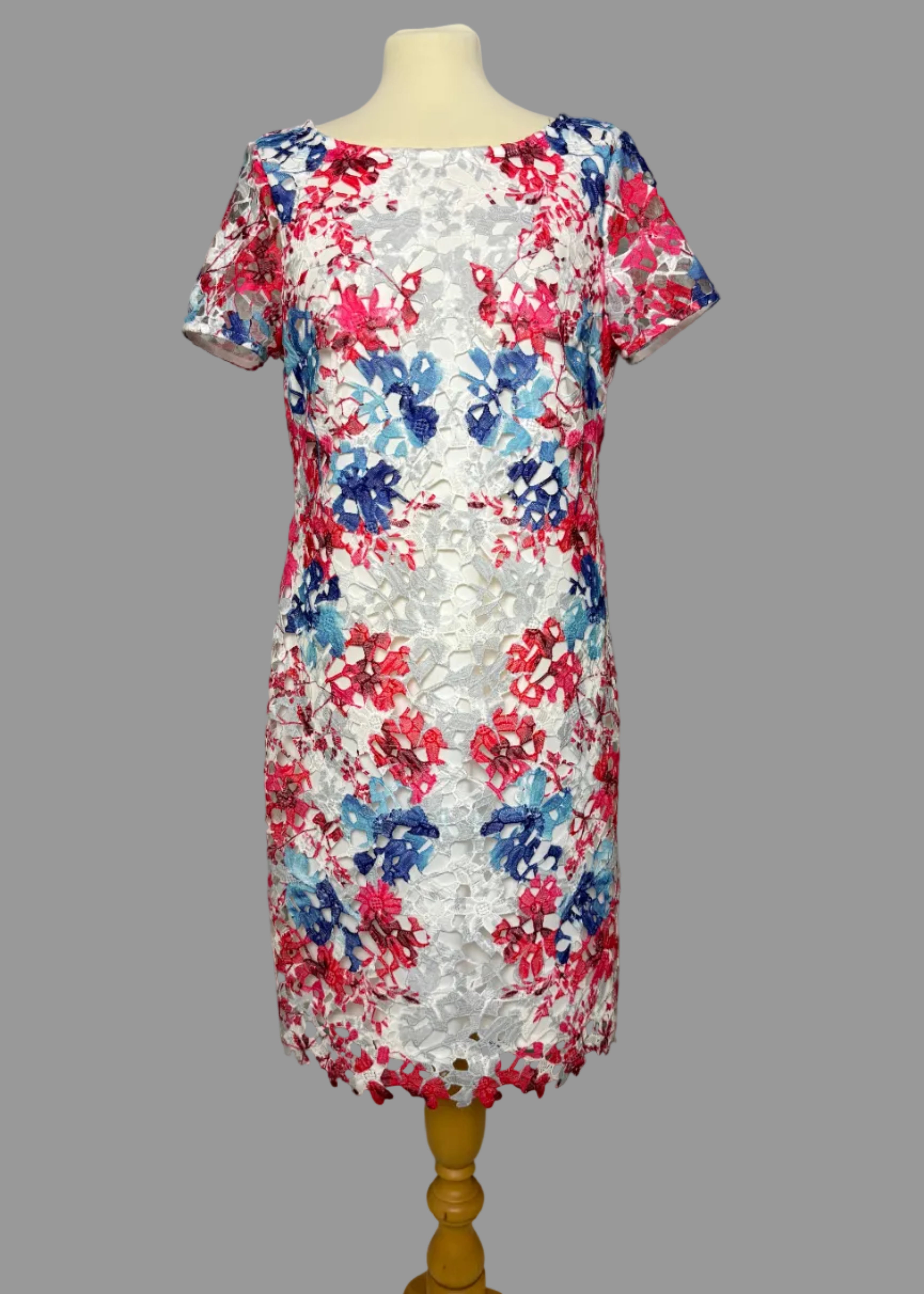 Per Una Premium Floral Lace Shift Dress UK14 Pink Blue Occasion Wedding