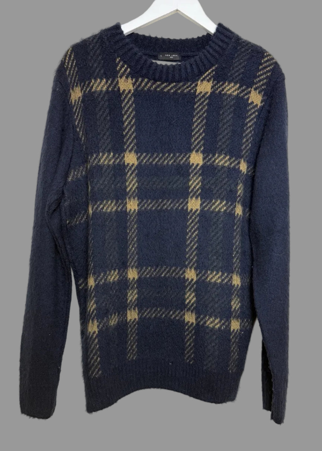 New Look Navy Mustard Plaid Check Jumper - Large