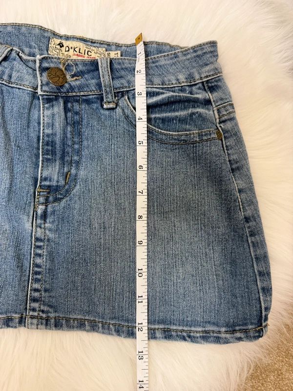 D*Klic Lightwash Denim Mini Skirt Y2K Skull Embroidery Low Rise UK8