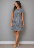Grey & Black Geometric Print Fit & Flare Dress UK 12 – Pre-Loved