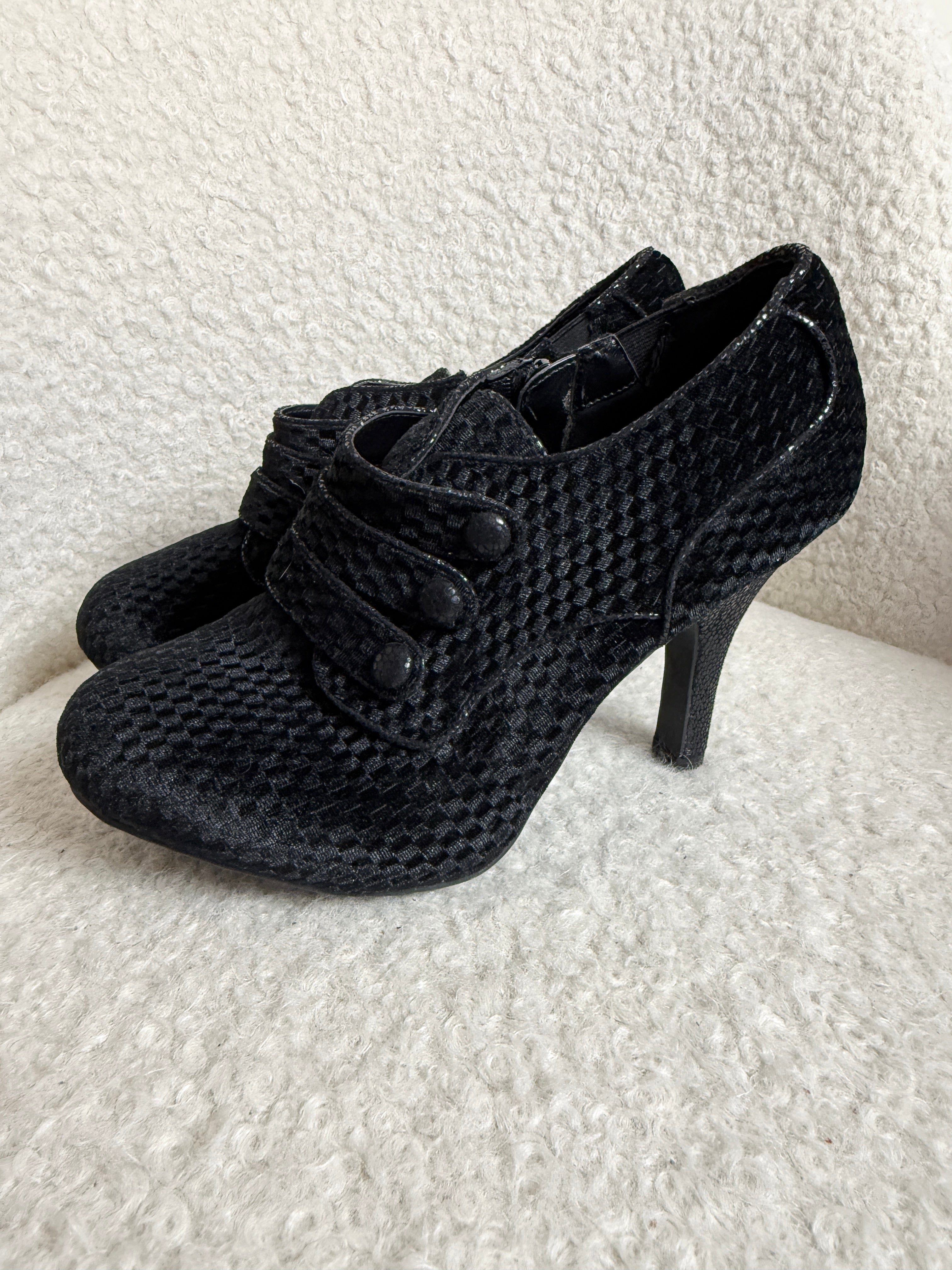 Ruby Shoo Octavia Velvet Ankle Boots Black Button Detail High Heel UK7 EU40