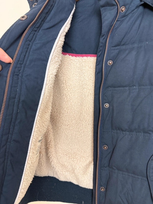 Fat Face Navy Gilet Sherpa Lined Faux Fur Hood - UK12