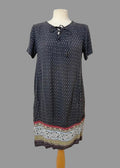 Fat Face Dark Purple Patterned Shift Dress Boho Lace Up Pockets UK6