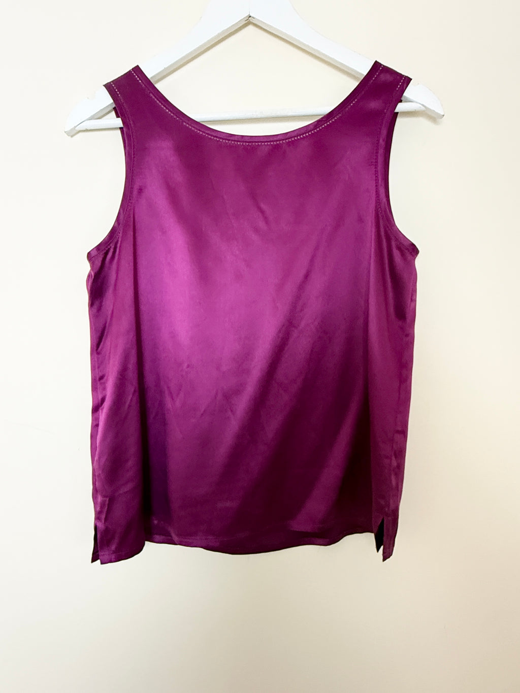 Vintage Pure Silk Satin Vest Top UK12 Fuchsia Pink Sleeveless