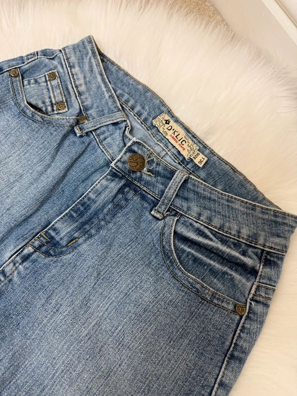 D*Klic Lightwash Denim Mini Skirt Y2K Skull Embroidery Low Rise UK8
