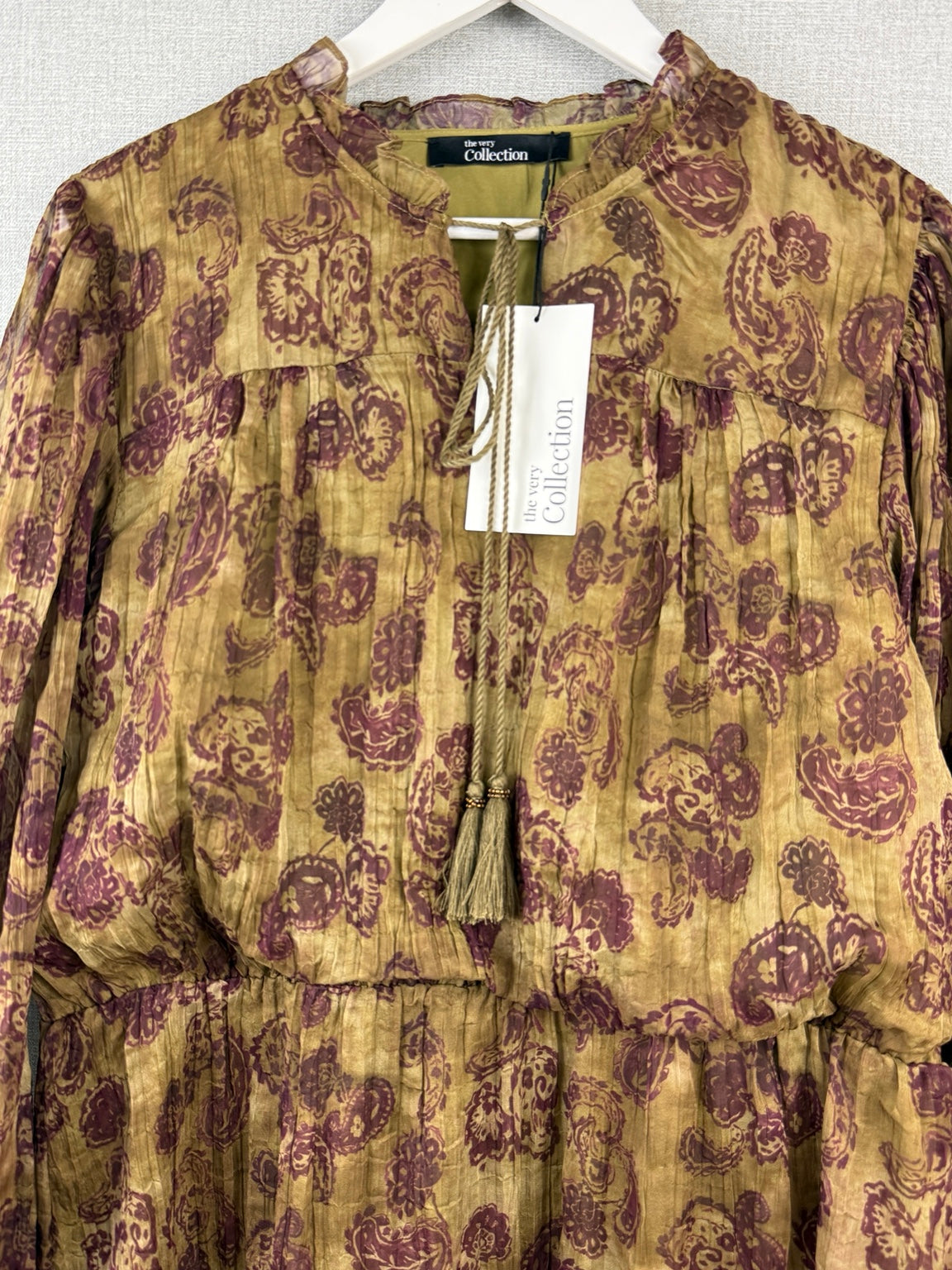 The Very Collection Paisley Tiered Mini Dress – Olive & Burgundy – UK 20 – BNWT