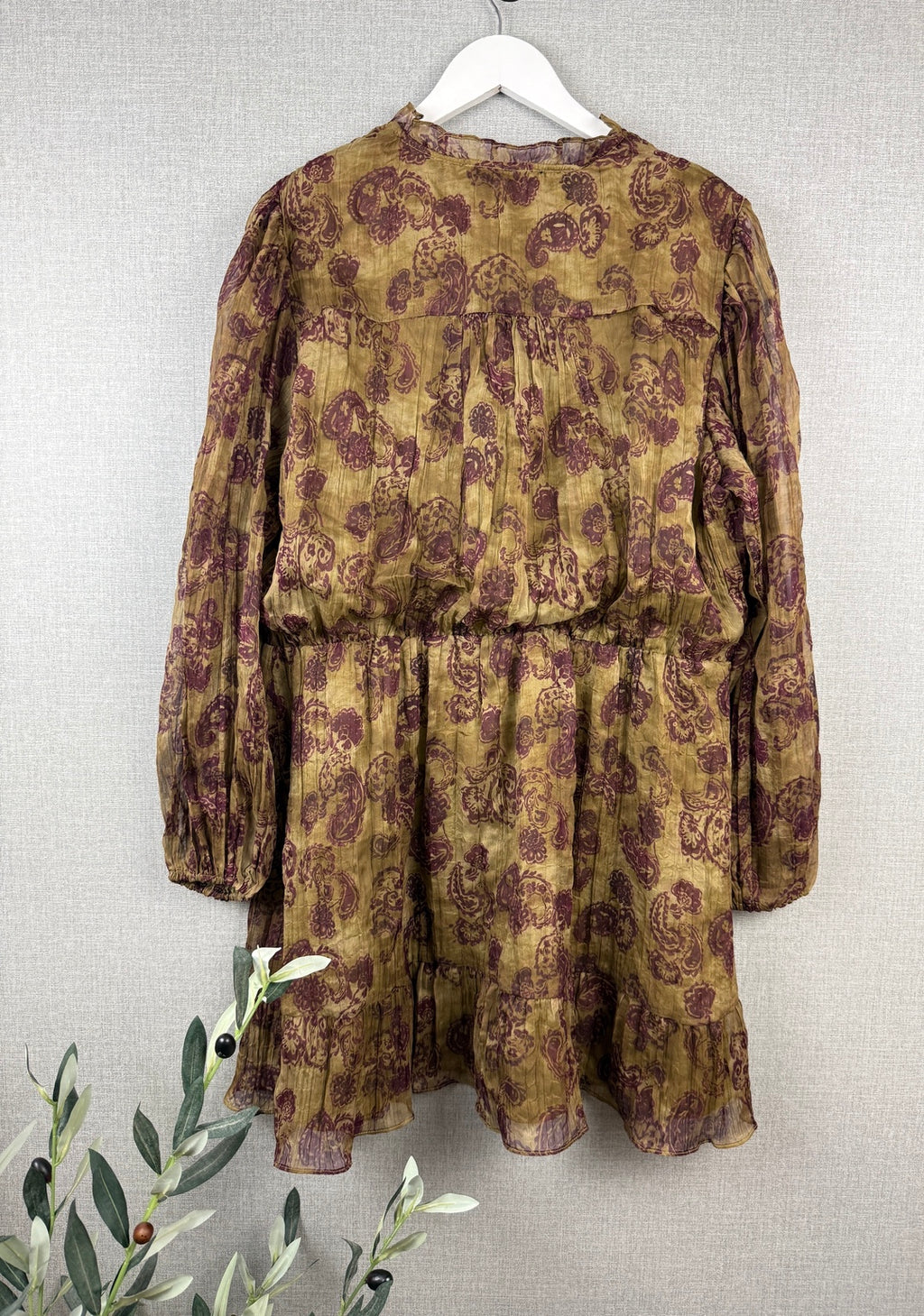 The Very Collection Paisley Tiered Mini Dress – Olive & Burgundy – UK 20 – BNWT