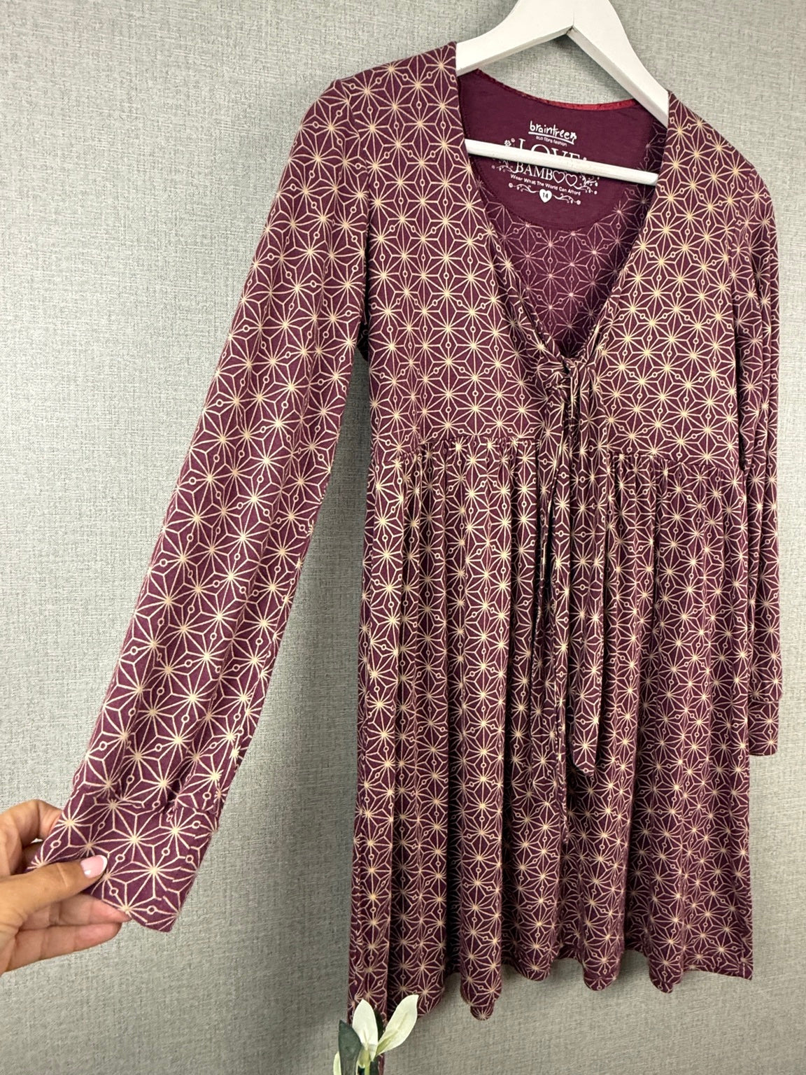 Braintree Love Bamboo Plum Purple Geometric Longline Tunic Top – UK 14 – Pre-Loved