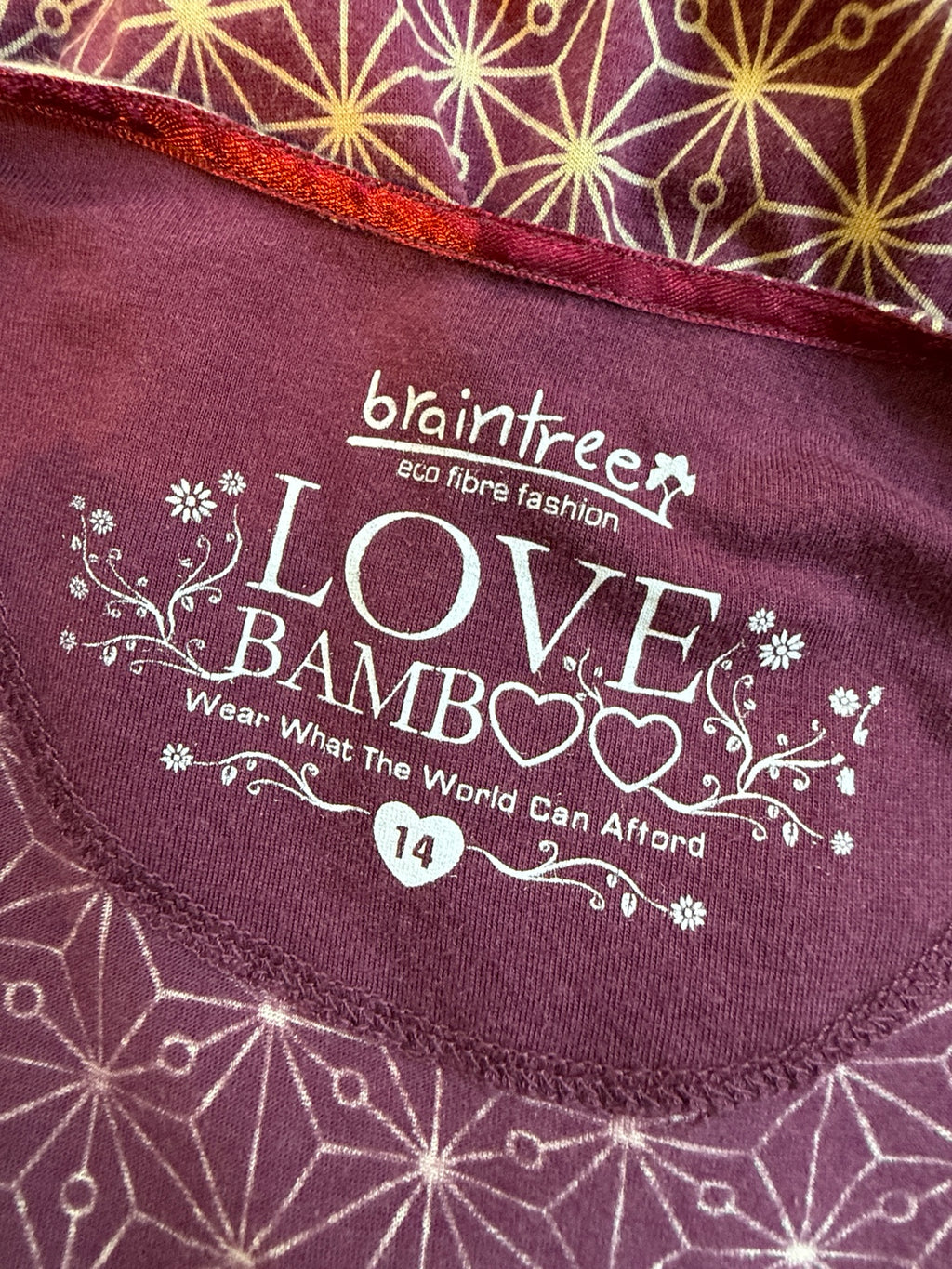 Braintree Love Bamboo Plum Purple Geometric Longline Tunic Top – UK 14 – Pre-Loved