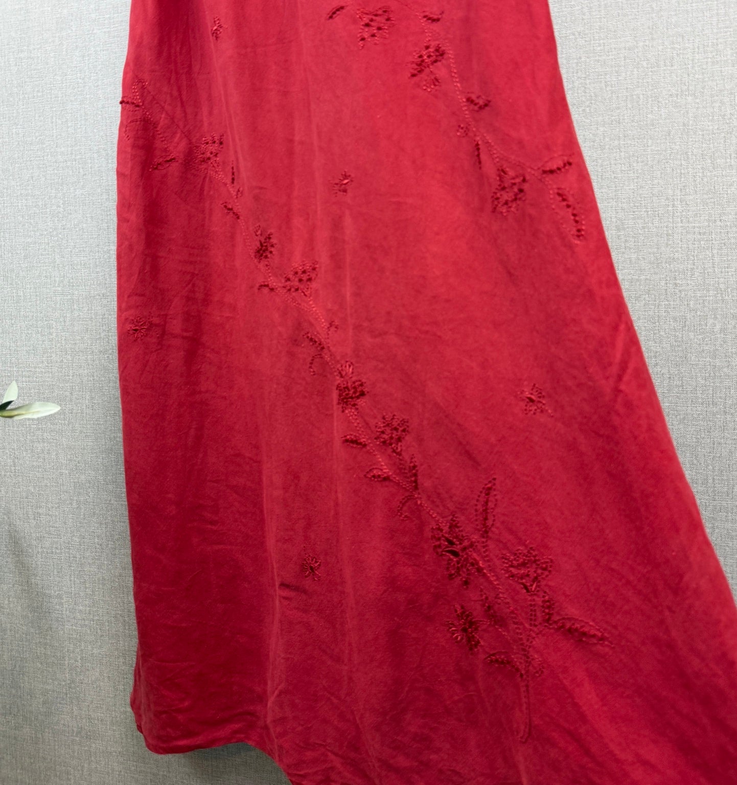 Alex & Co Red Silk Linen Floral Embroidered A-Line Dress – UK 16 – Pre-Loved