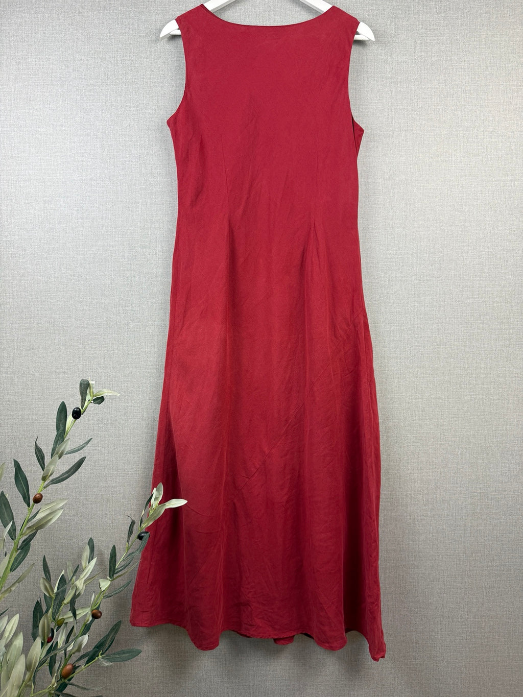 Alex & Co Red Silk Linen Floral Embroidered A-Line Dress – UK 16 – Pre-Loved