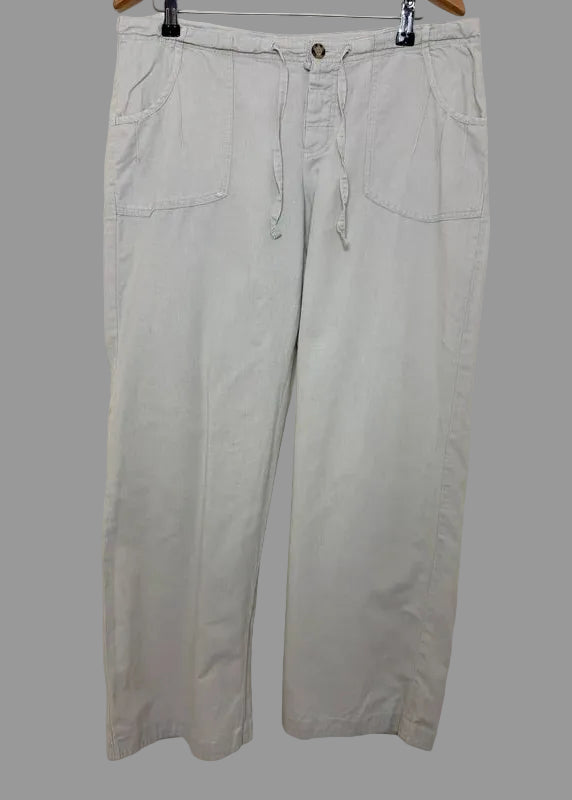 Columbia Linen Trousers Wide Leg Drawstring Embroidered UK12