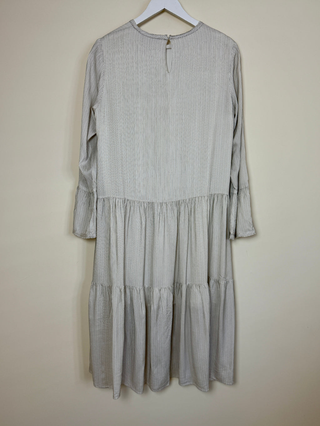 AllSaints Lori Stripe Midi Dress Chalk White Silk Blend UK 14 BNWT