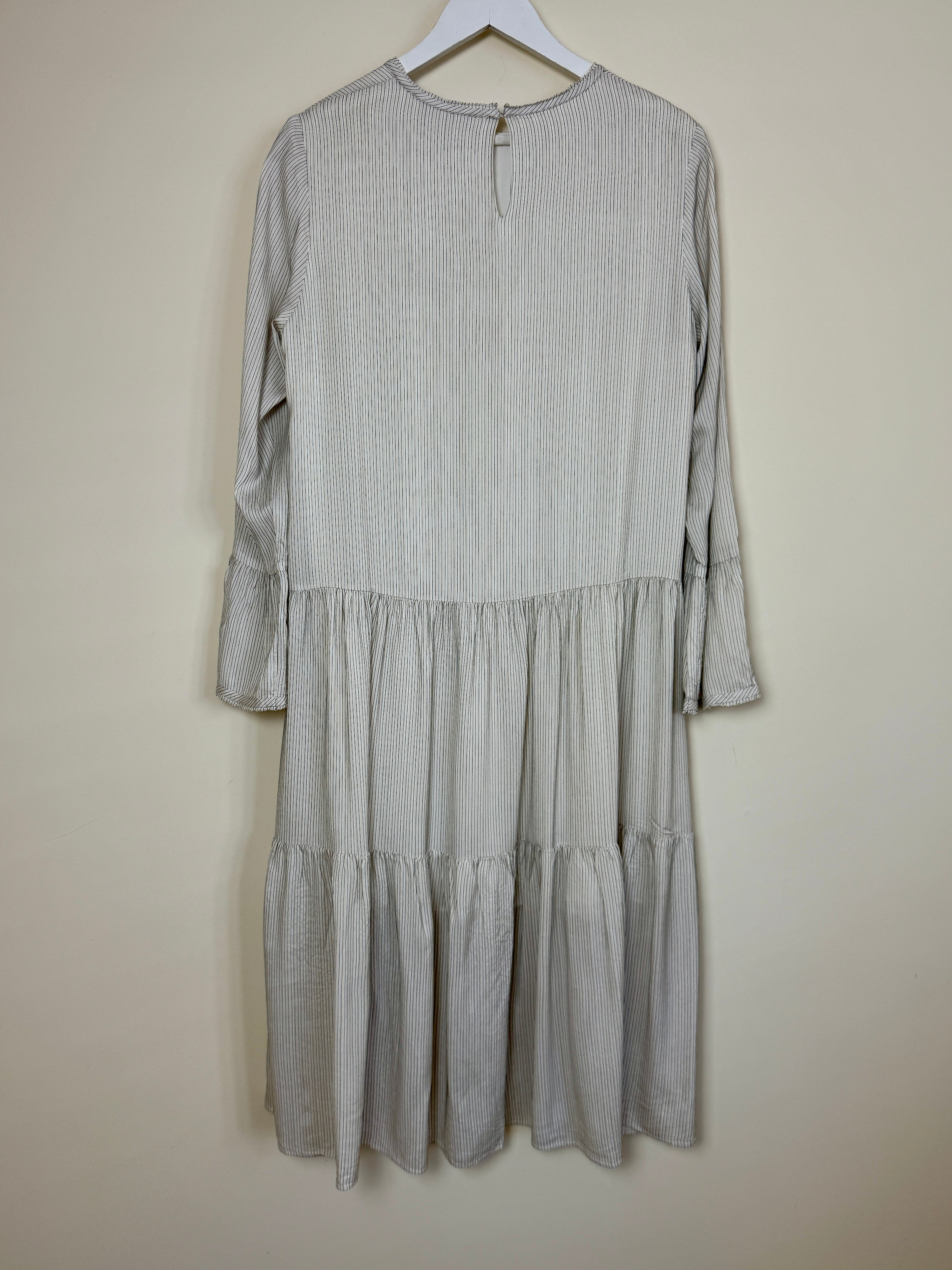 AllSaints Lori Stripe Midi Dress Chalk White Silk Blend UK 14 BNWT