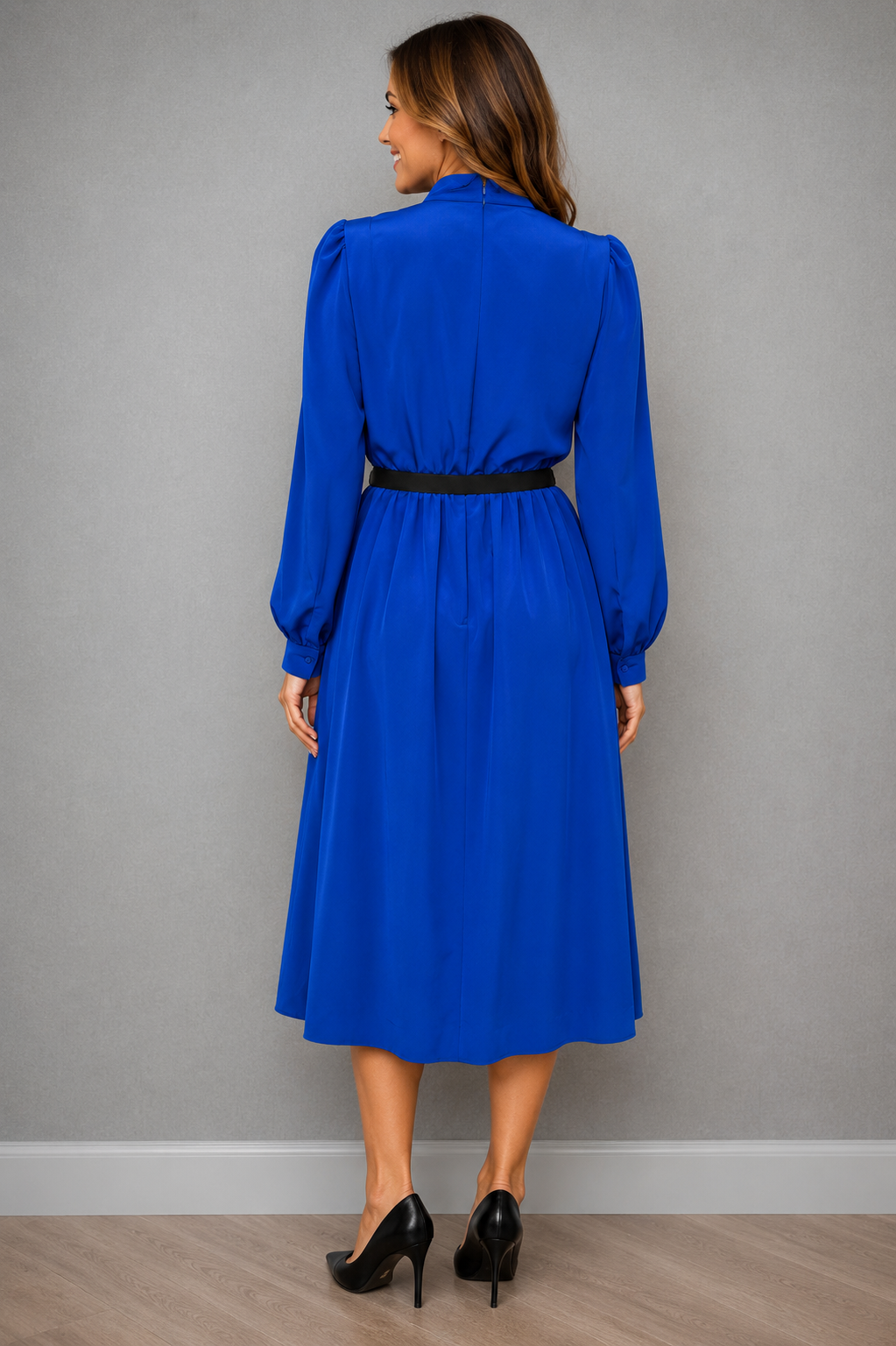 Kerena Royal Blue Belted Midi Dress UK 12 - Vintage