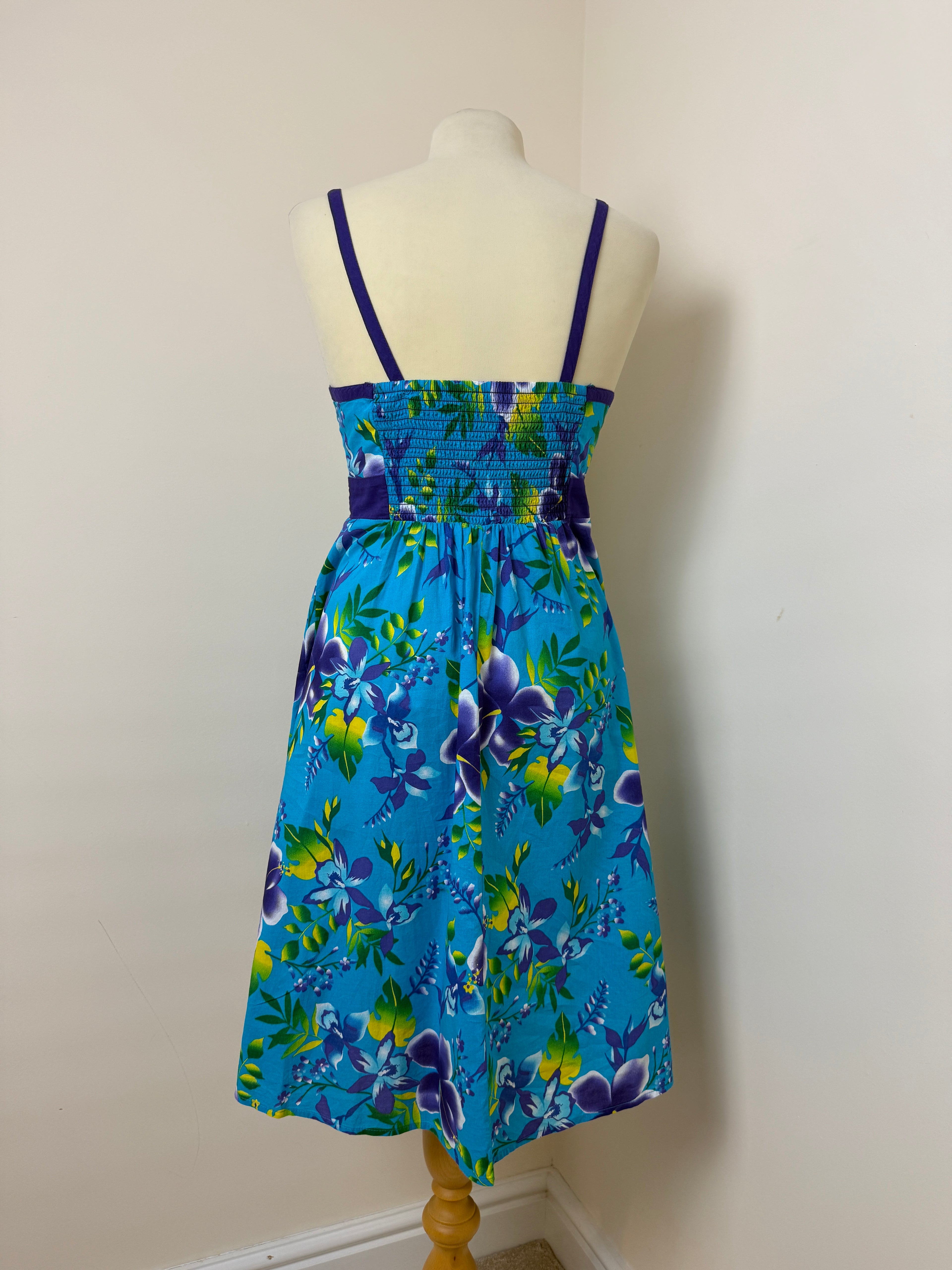 M&S Woman Blue Floral Cotton Summer Sundress UK 8