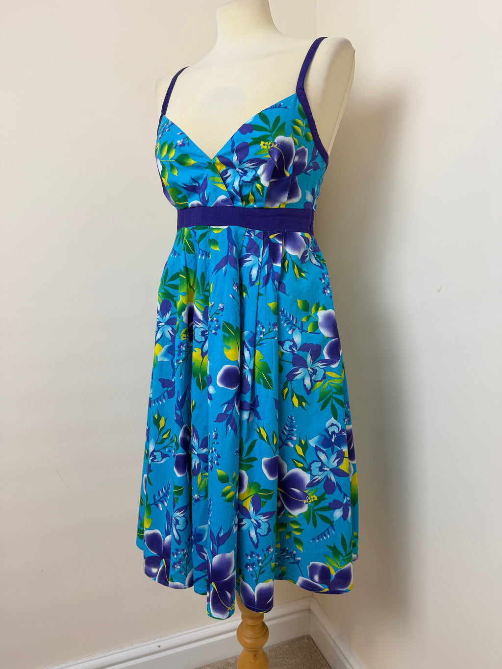 M&S Woman Blue Floral Cotton Summer Sundress UK 8
