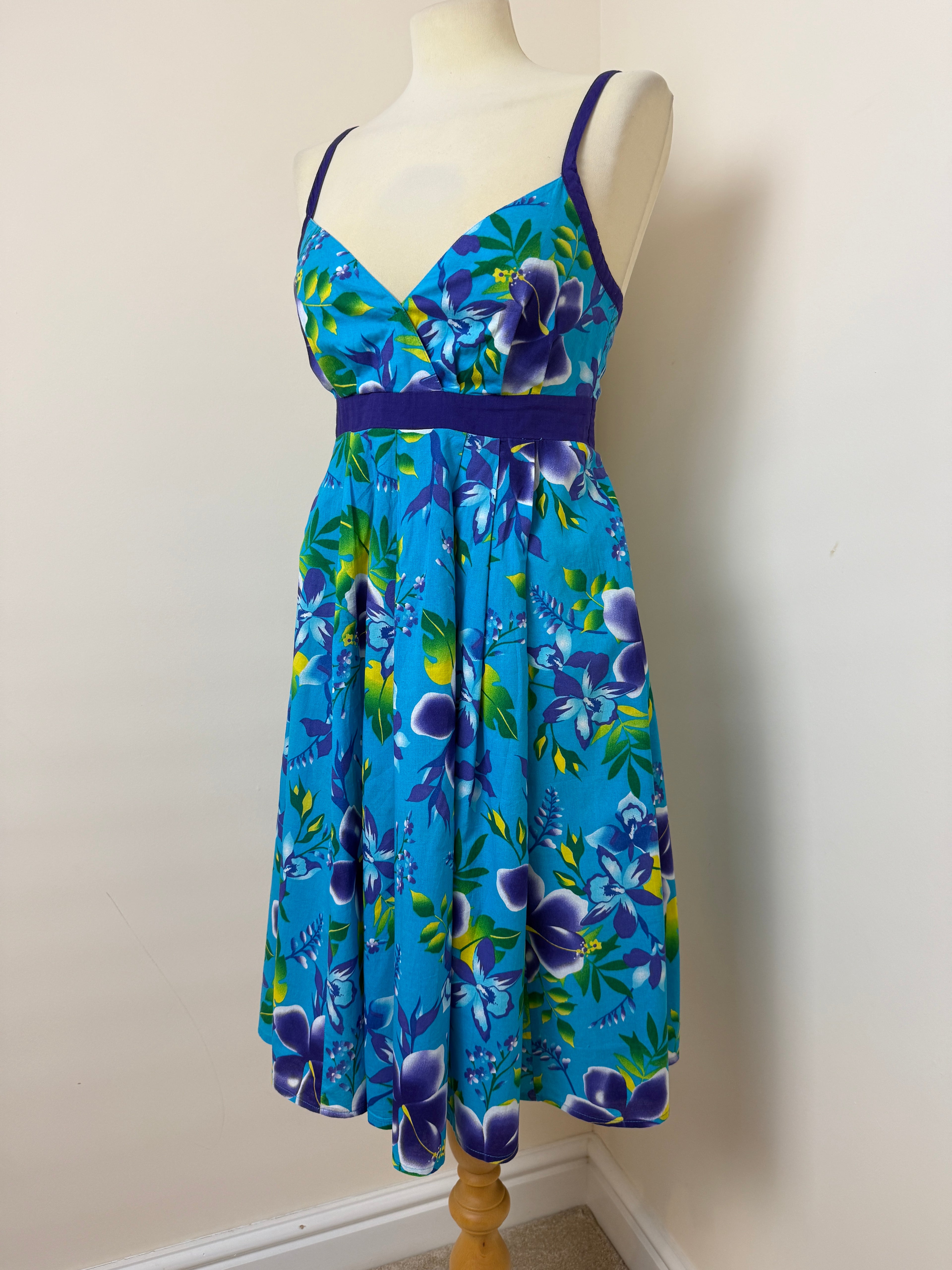 M&S Woman Blue Floral Cotton Summer Sundress UK 8