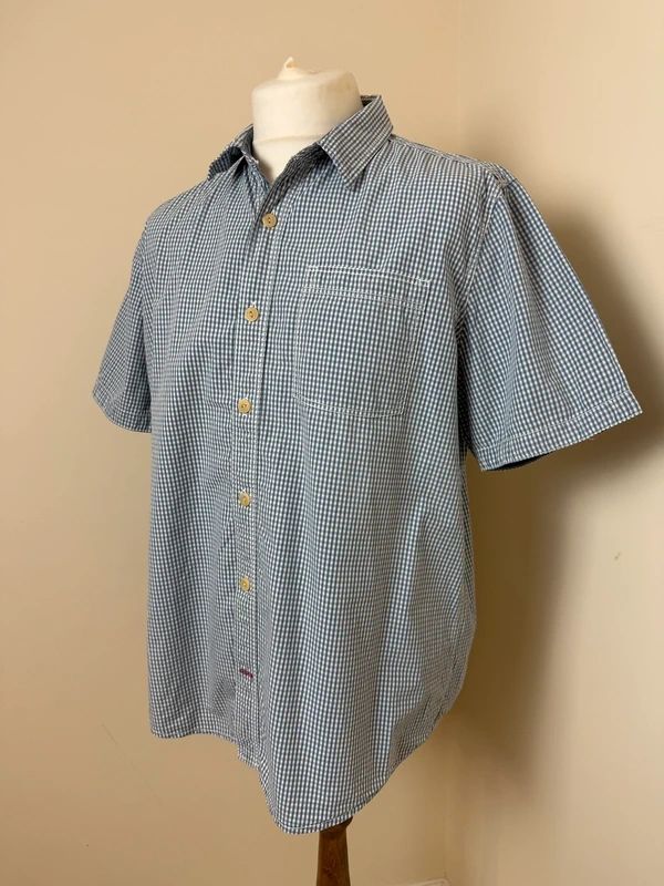 Fat Face Blue White Check Shirt XL Short Sleeve Regular Fit