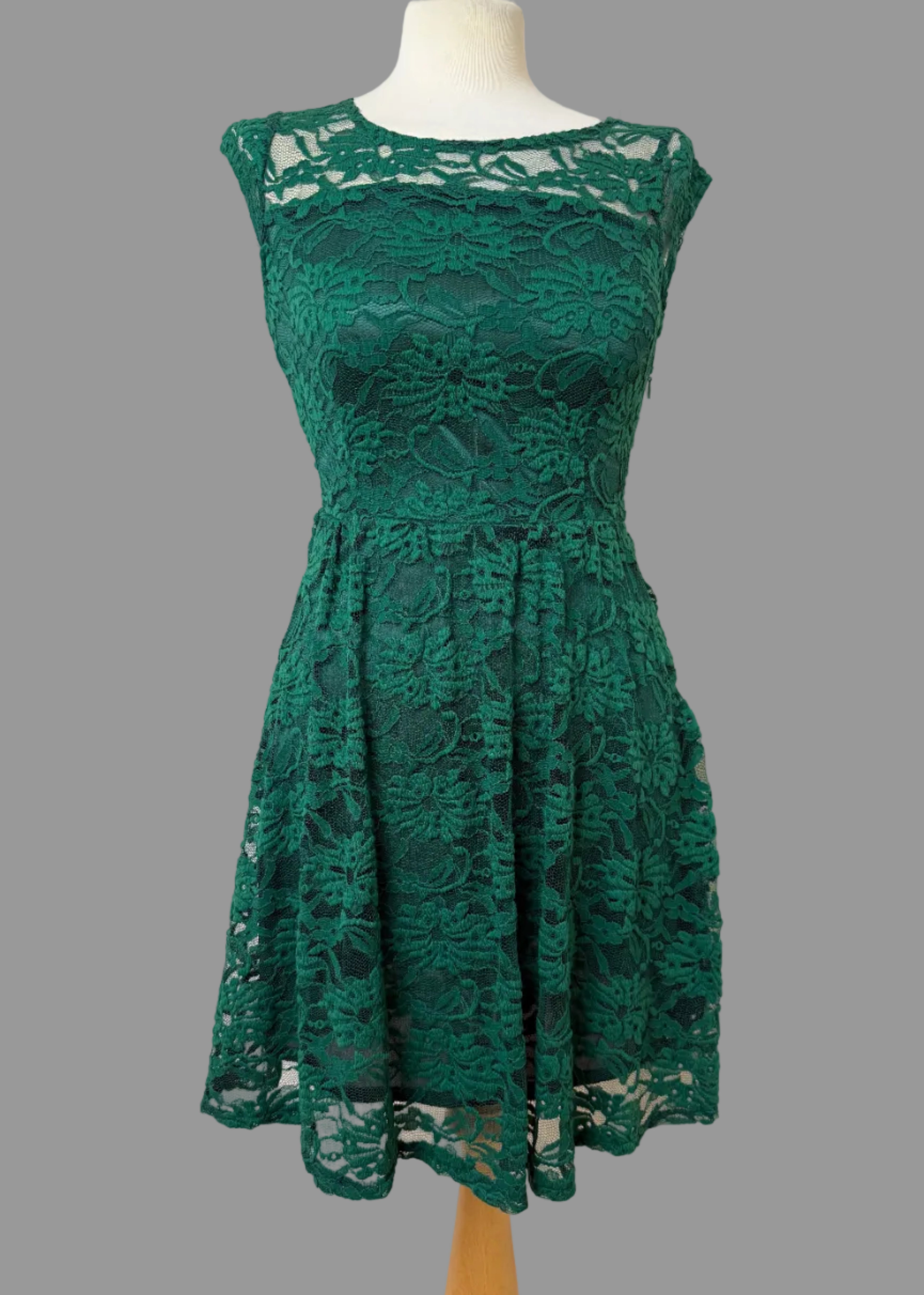 Tenki London Green Lace Skater Dress Size 8
