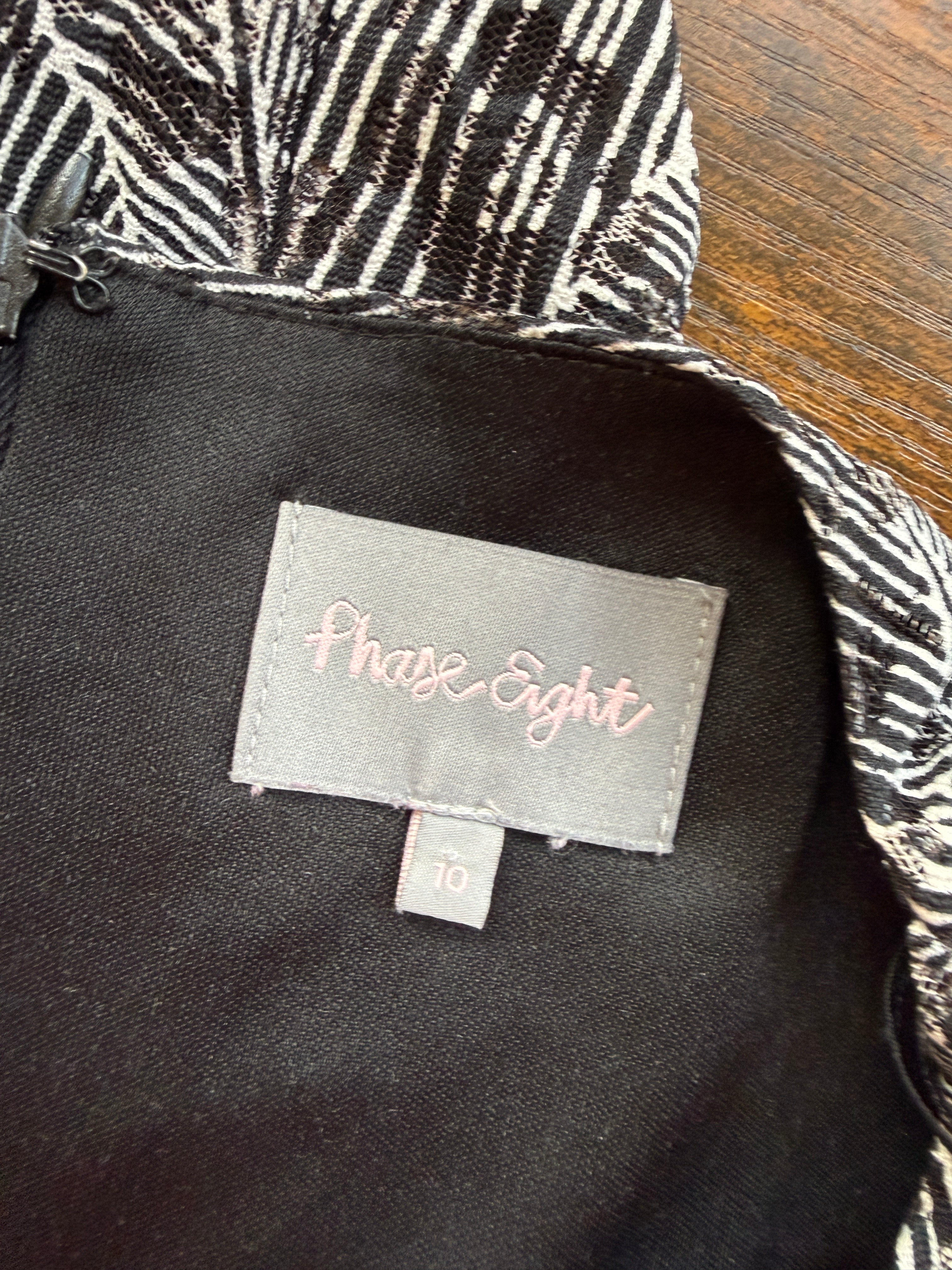 Phase Eight Black & White Leaf Print Sheath Dress UK 10 - Preloved