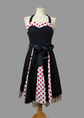 Retro Rockabilly Black Polka Dot Halterneck Swing Dress Size Small