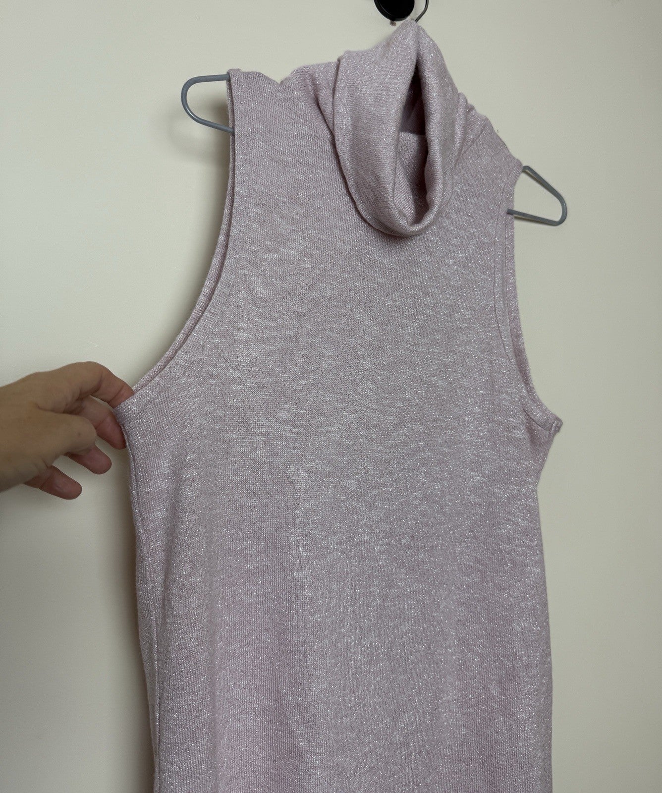 River Island Rose Pink Shimmer Sleeveless Turtle Neck Top - UK12