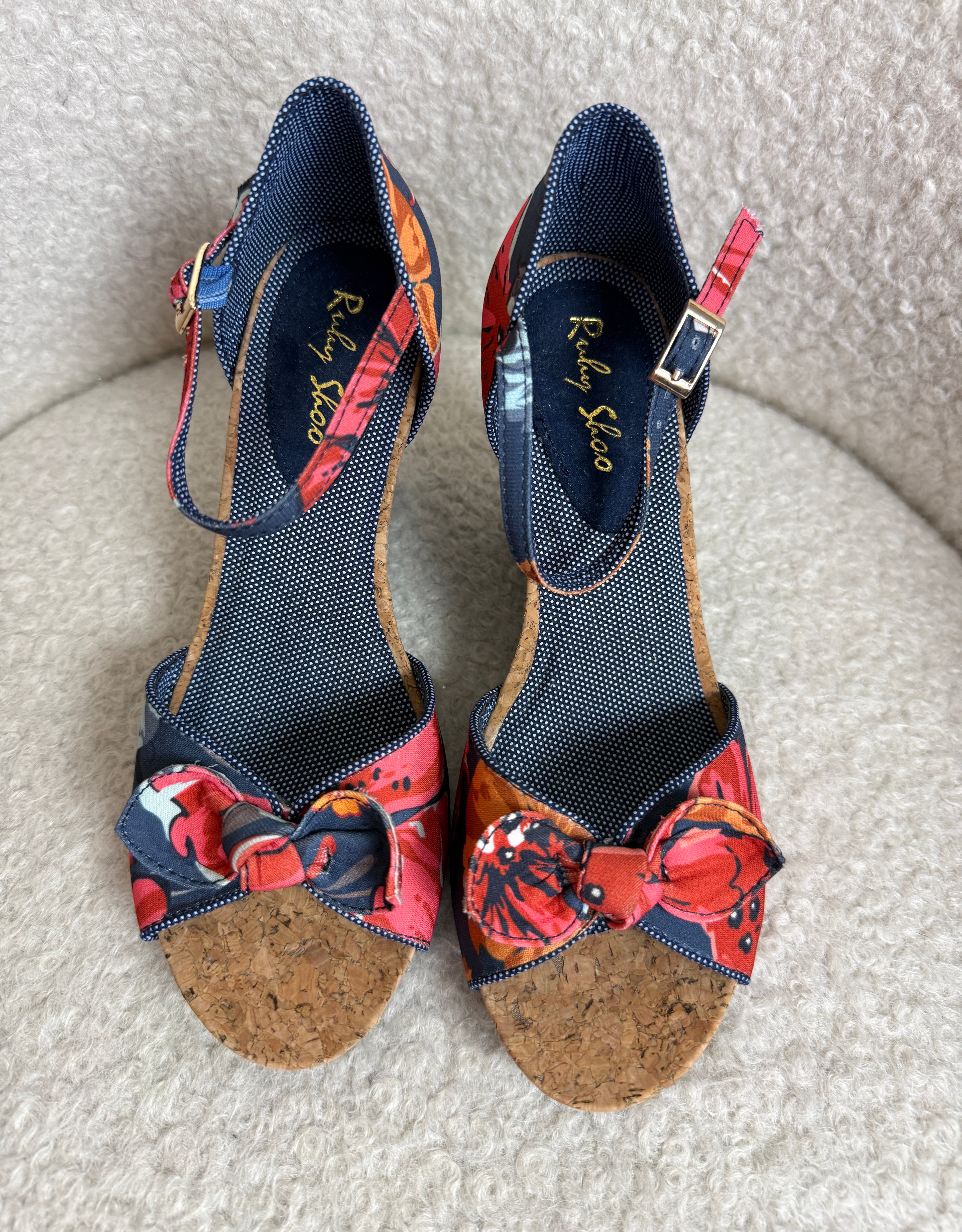 Ruby Shoo Floral Bow Wedge Sandals UK4 EU37 – BNWOB