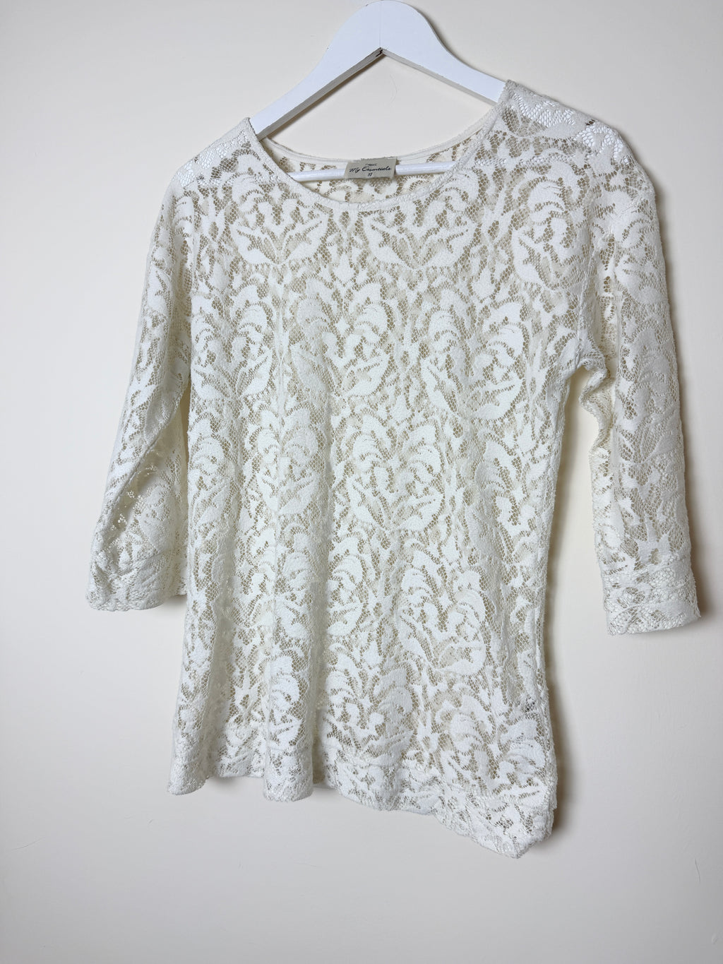 Next My Essentials Cream Floral Lace 3/4 Sleeve Top UK10